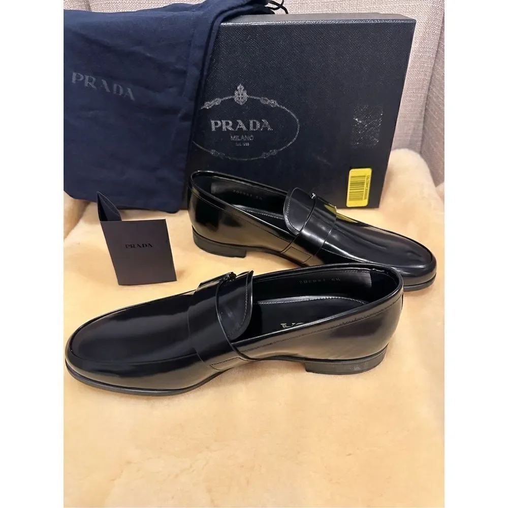 Prada Spazzolato Leather Mens Bit Loafer Shoes size 5,5 EU 38,5-39 black - Picture 3 of 12